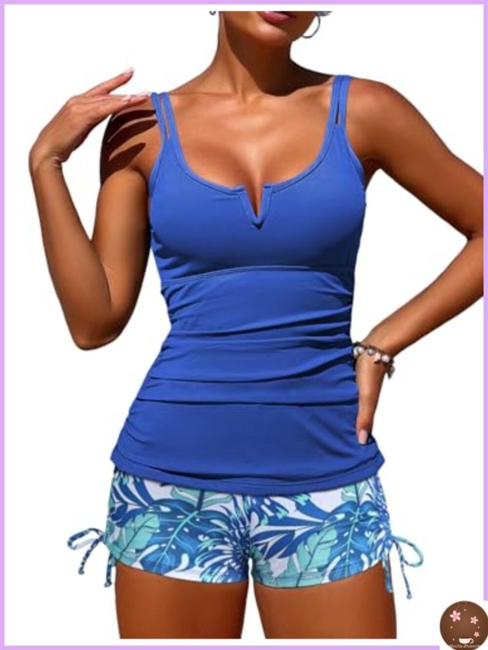 Women's V-Wire Tankini Swimsuits Tummy Control Ruched Top High Waisted Shorts